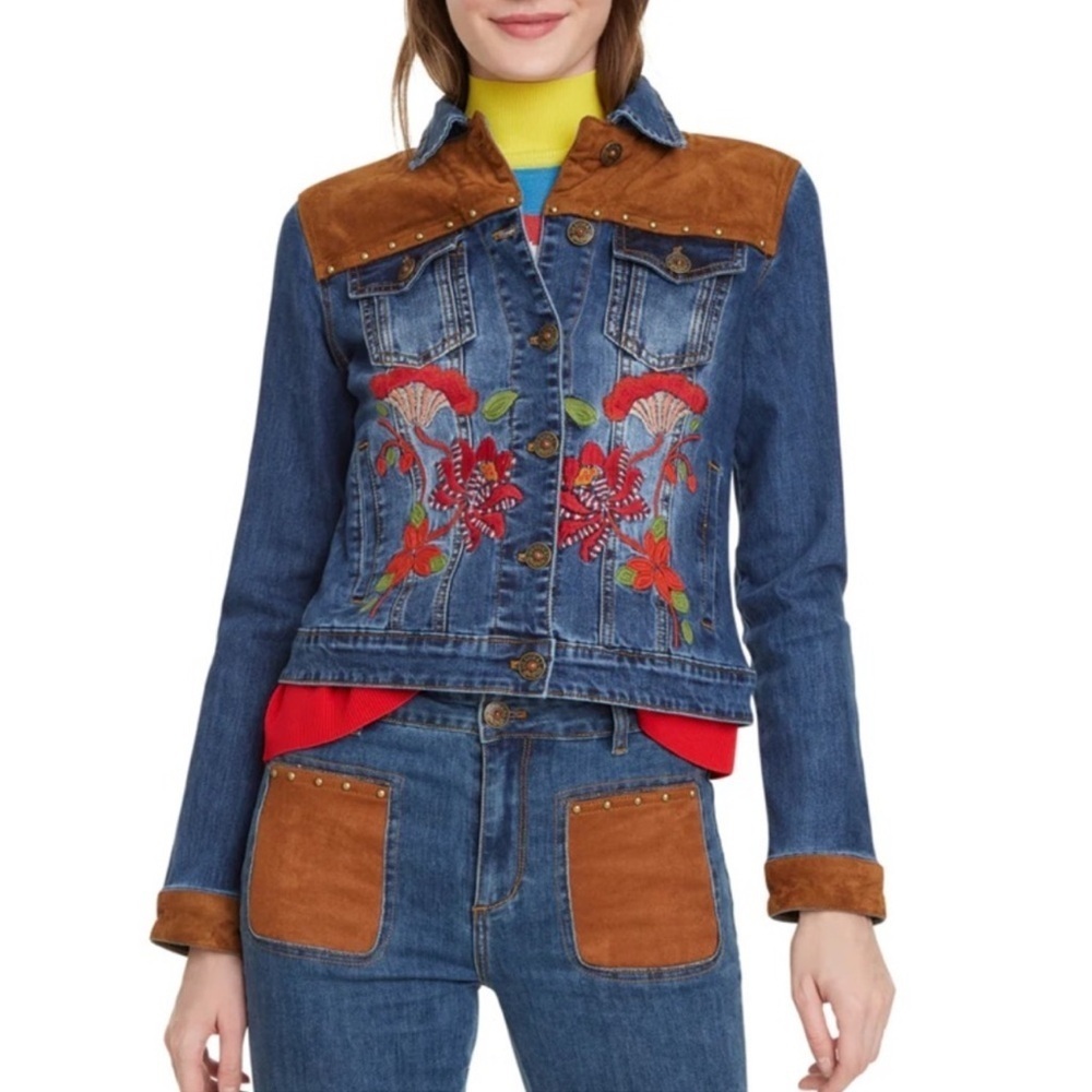 Nwt Desigual denim flowers‎ west jacket nwt western